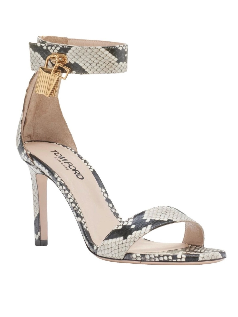 Tom Ford Black & Cream Snake-Print Ankle-Strap Stiletto
